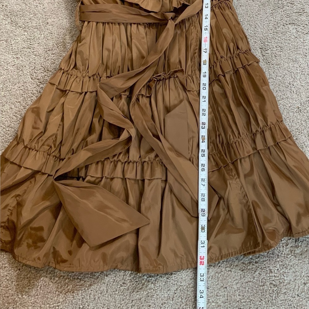 Ryu Women's Ruffled Mini Tiered Dress Size Small Brown 3/4 Sleeves Belted V-Neck - Picture 8 of 15